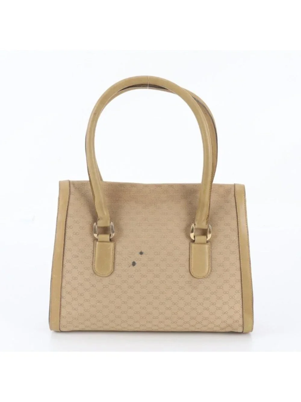 Gucci Vintage Micro GG Leather Tote Bag Shoulder Hand Brown